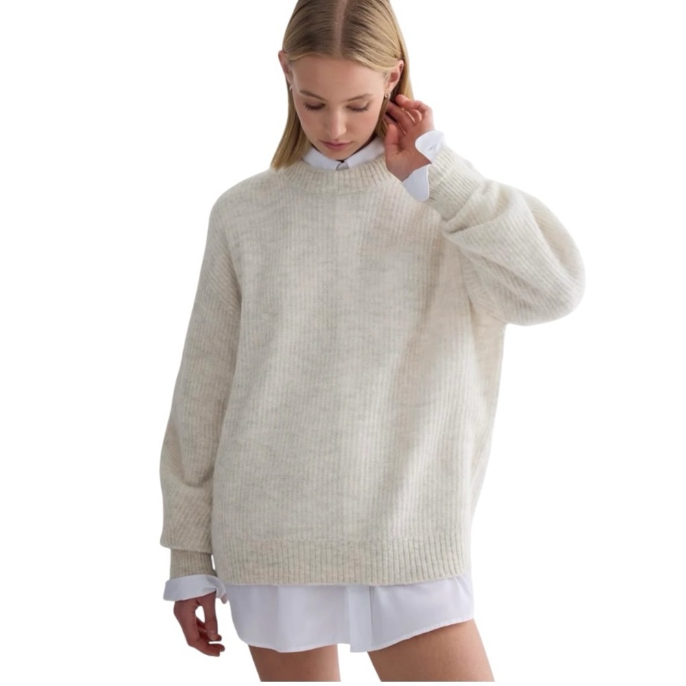 Everlane Women's Alpaca Blend Crewneck Soft Cream Relaxed Fit Sweater Size XS